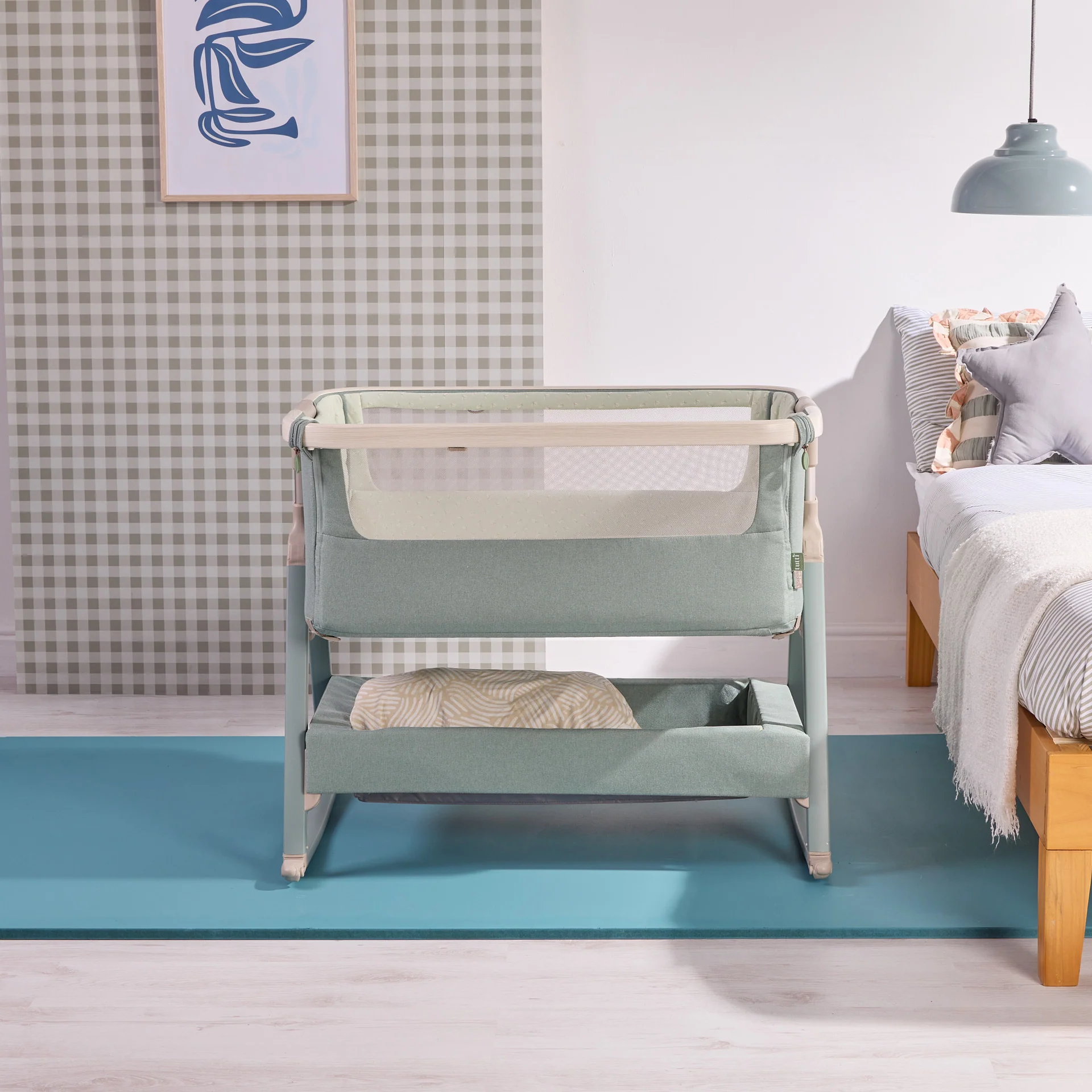 Tutti Bambini CoZee Air 2 Bedside Crib- Whitewash / Kelp