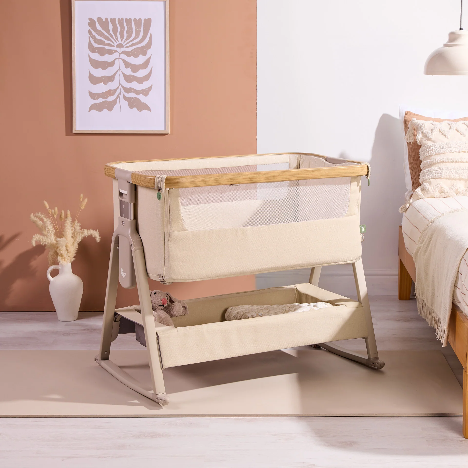 Tutti Bambini CoZee Air 2 Bedside Crib- Toasted Oak / Sand