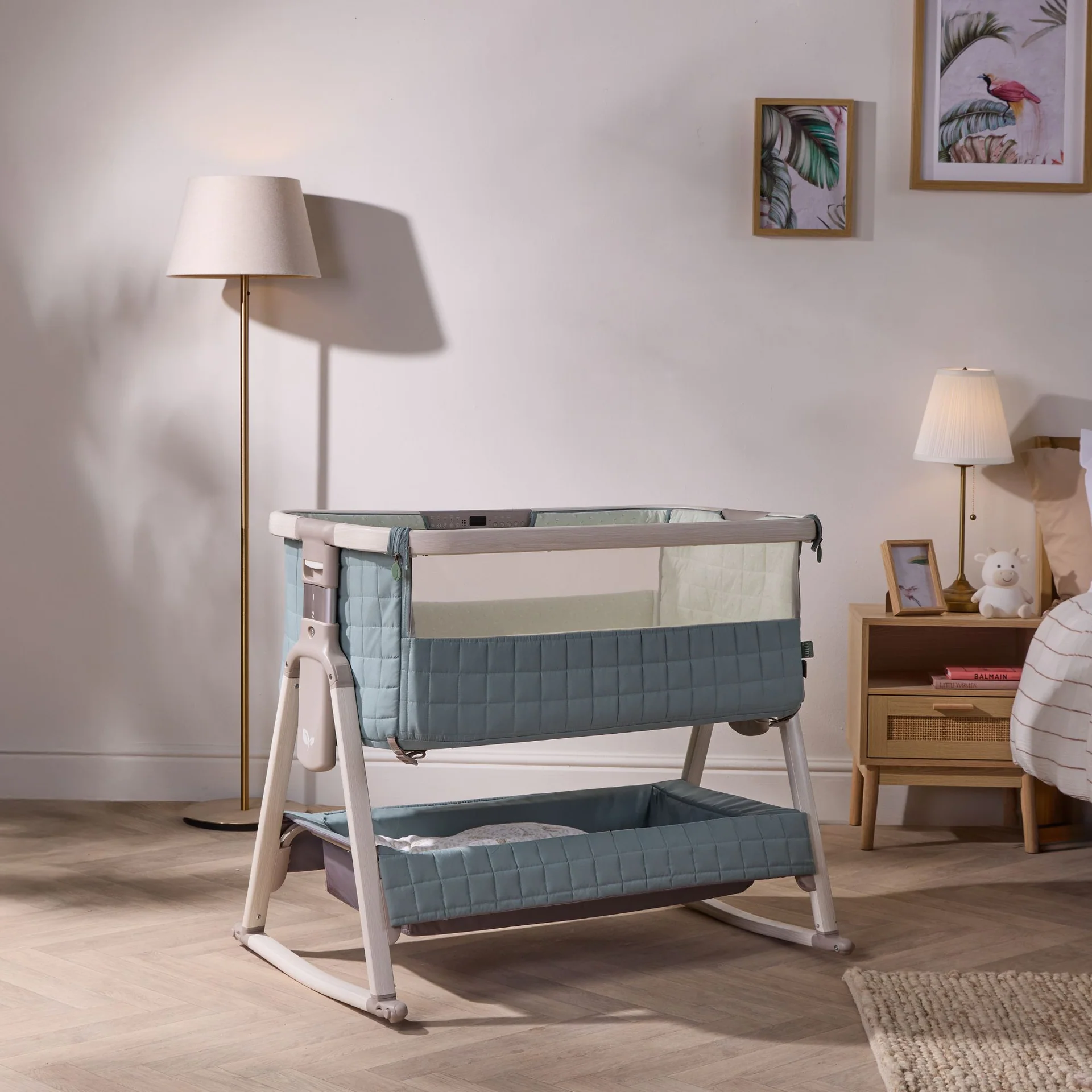 Tutti Bambini Cozee Sense Bedside Crib- Whitewash / Kelp