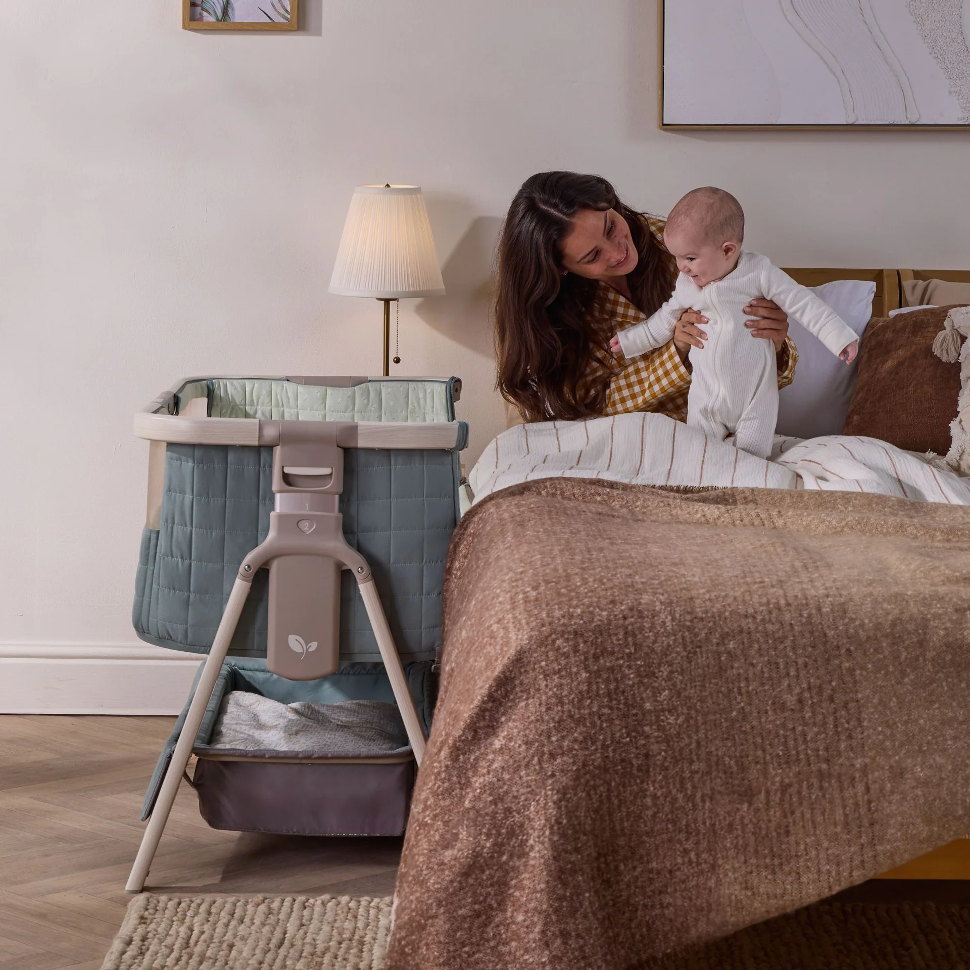 Tutti Bambini Cozee Sense Bedside Crib- Whitewash / Kelp