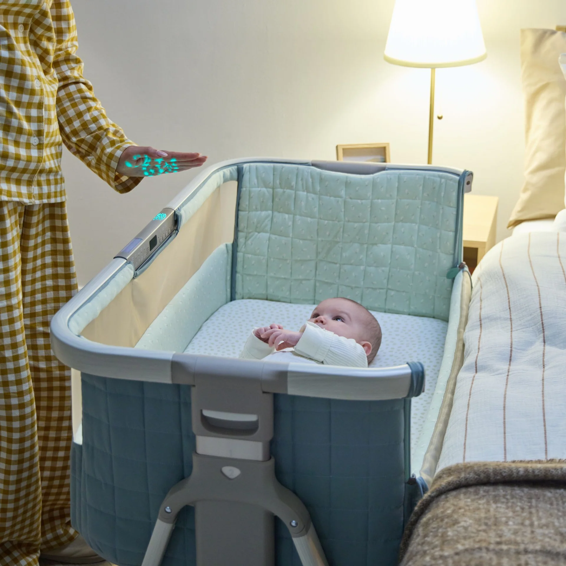 Tutti Bambini Cozee Sense Bedside Crib- Whitewash / Kelp