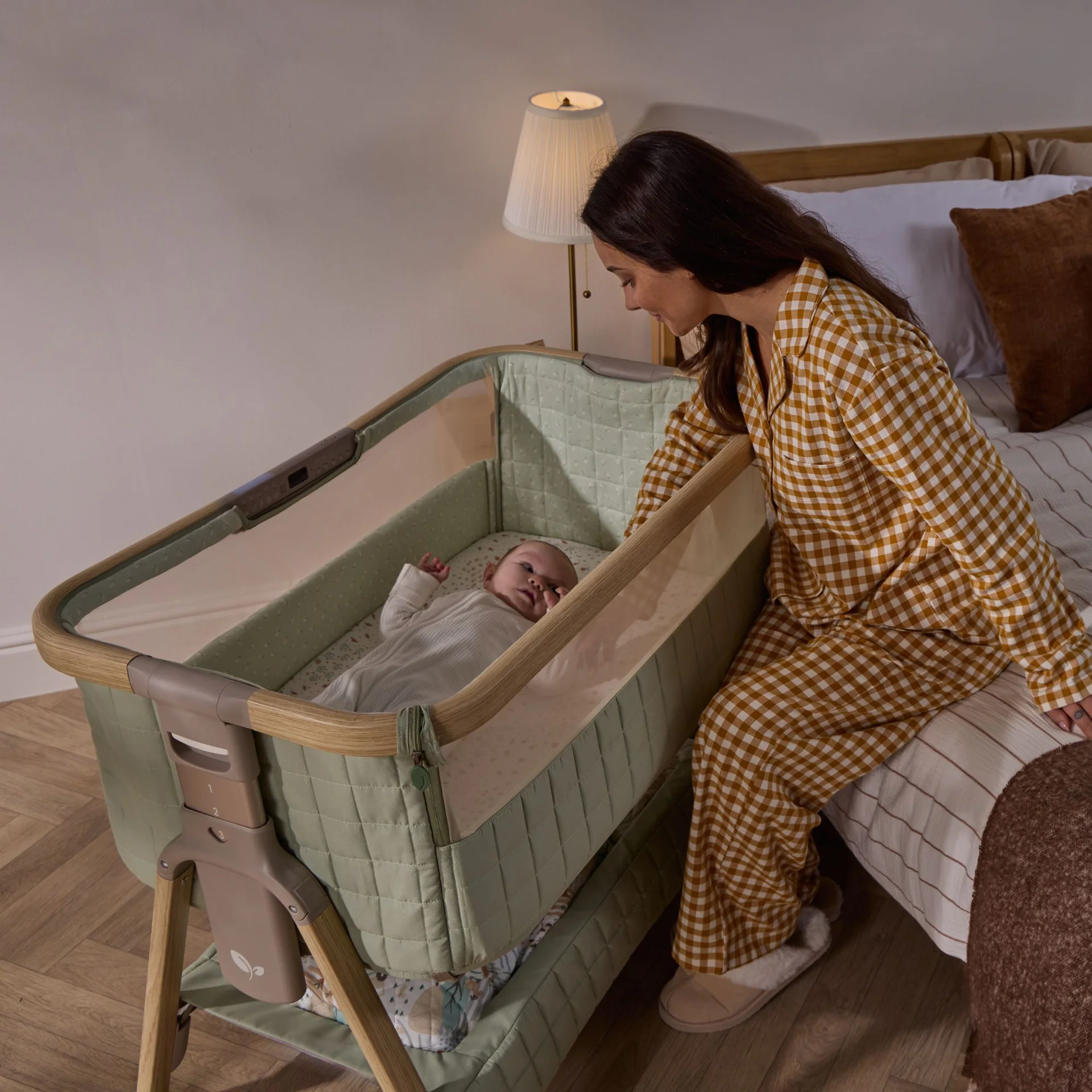 Tutti Bambini Cozee Sense Bedside Crib- Drifted Oak / Eucalyptus