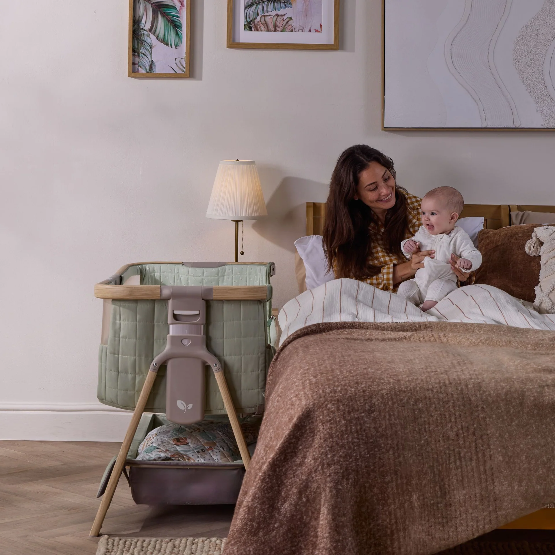 Tutti Bambini Cozee Sense Bedside Crib- Drifted Oak / Eucalyptus