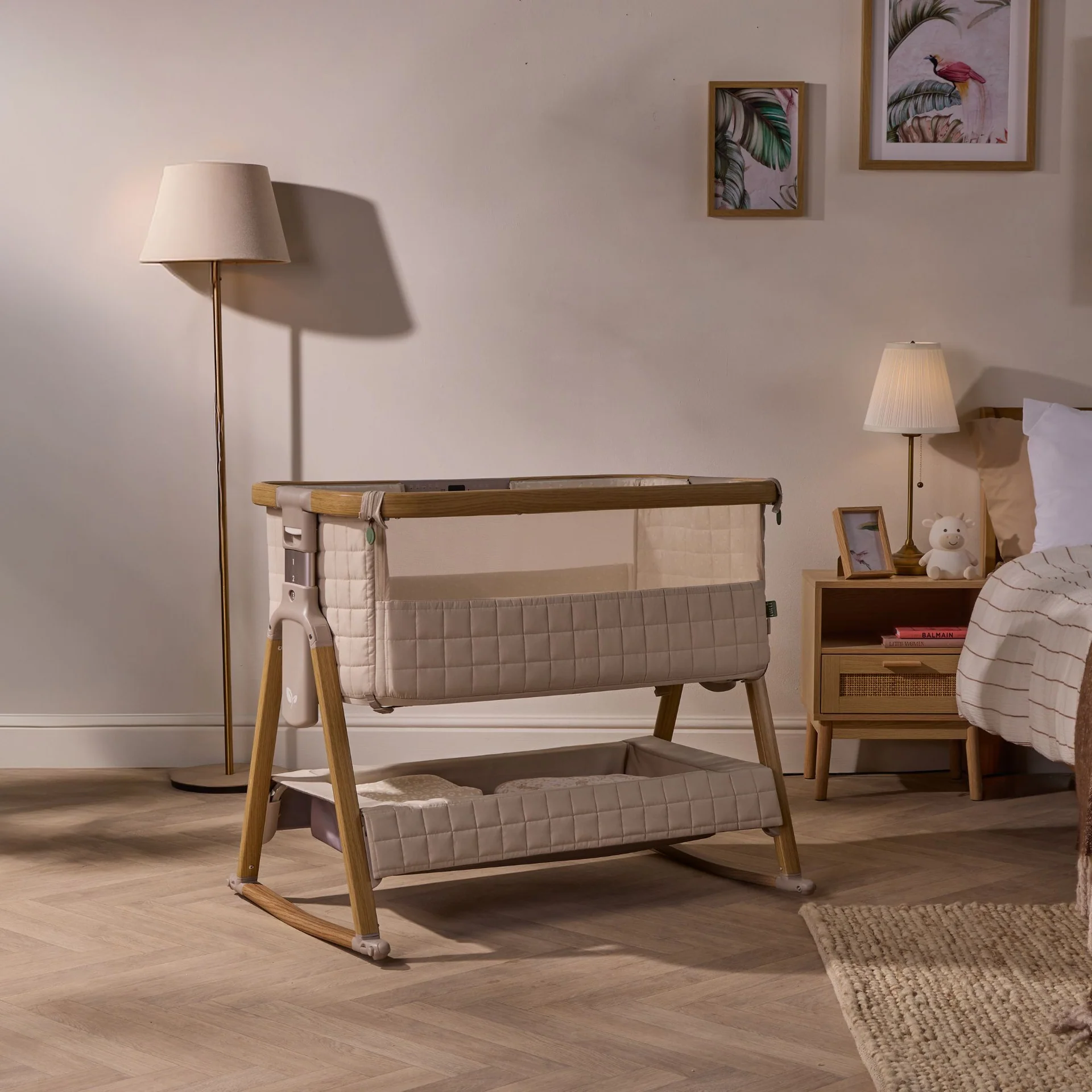 Tutti Bambini Cozee Sense Bedside Crib- Toasted Oak / Sand