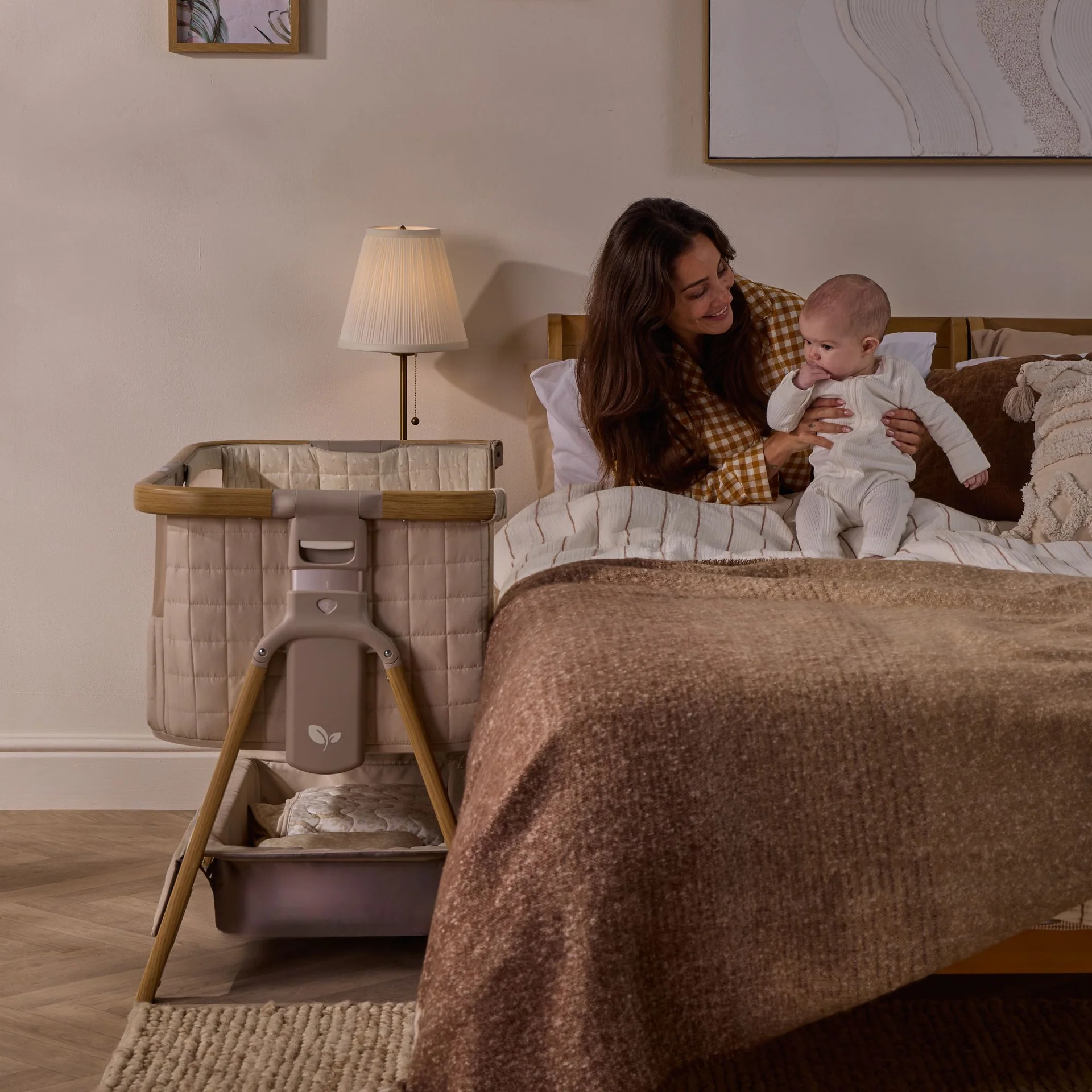 Tutti Bambini Cozee Sense Bedside Crib- Toasted Oak / Sand