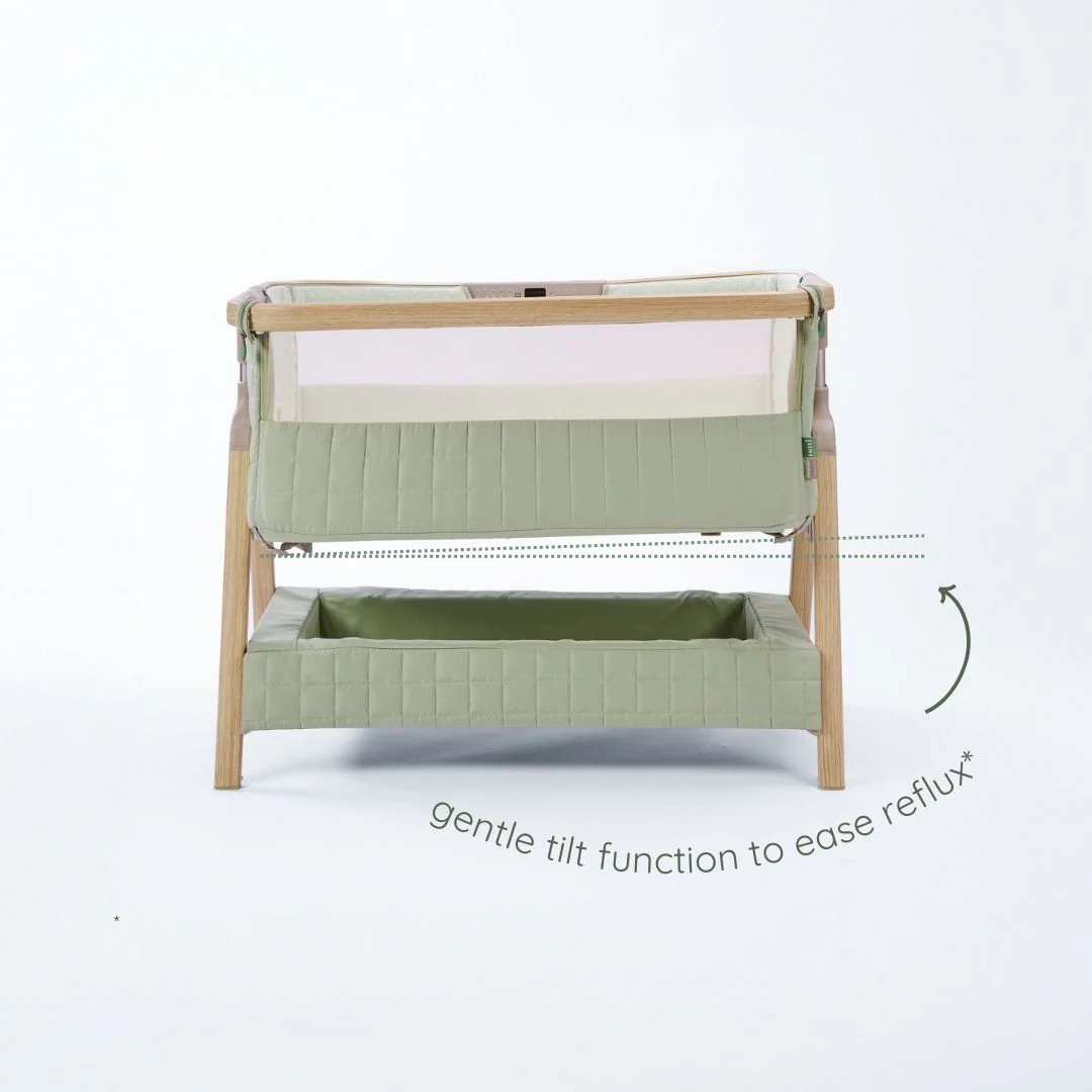Tutti Bambini Cozee Sense Bedside Crib- Drifted Oak / Eucalyptus