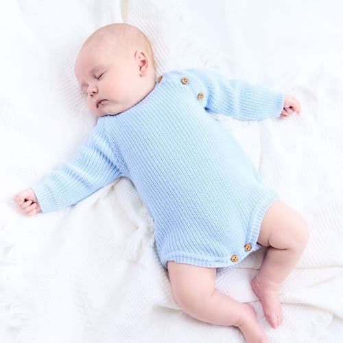 Dandelion Long Sleeve Knitted Romper- Blue (0-3 months)