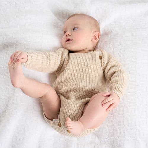 Dandelion Long Sleeve Knitted Romper- Taupe (0-3 months)