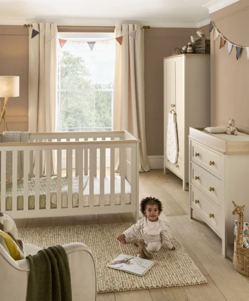 Mamas & Papas Wedmore 3 Piece Cotbed Range with Dresser Changer & Wardrobe - Cashmere/Oak