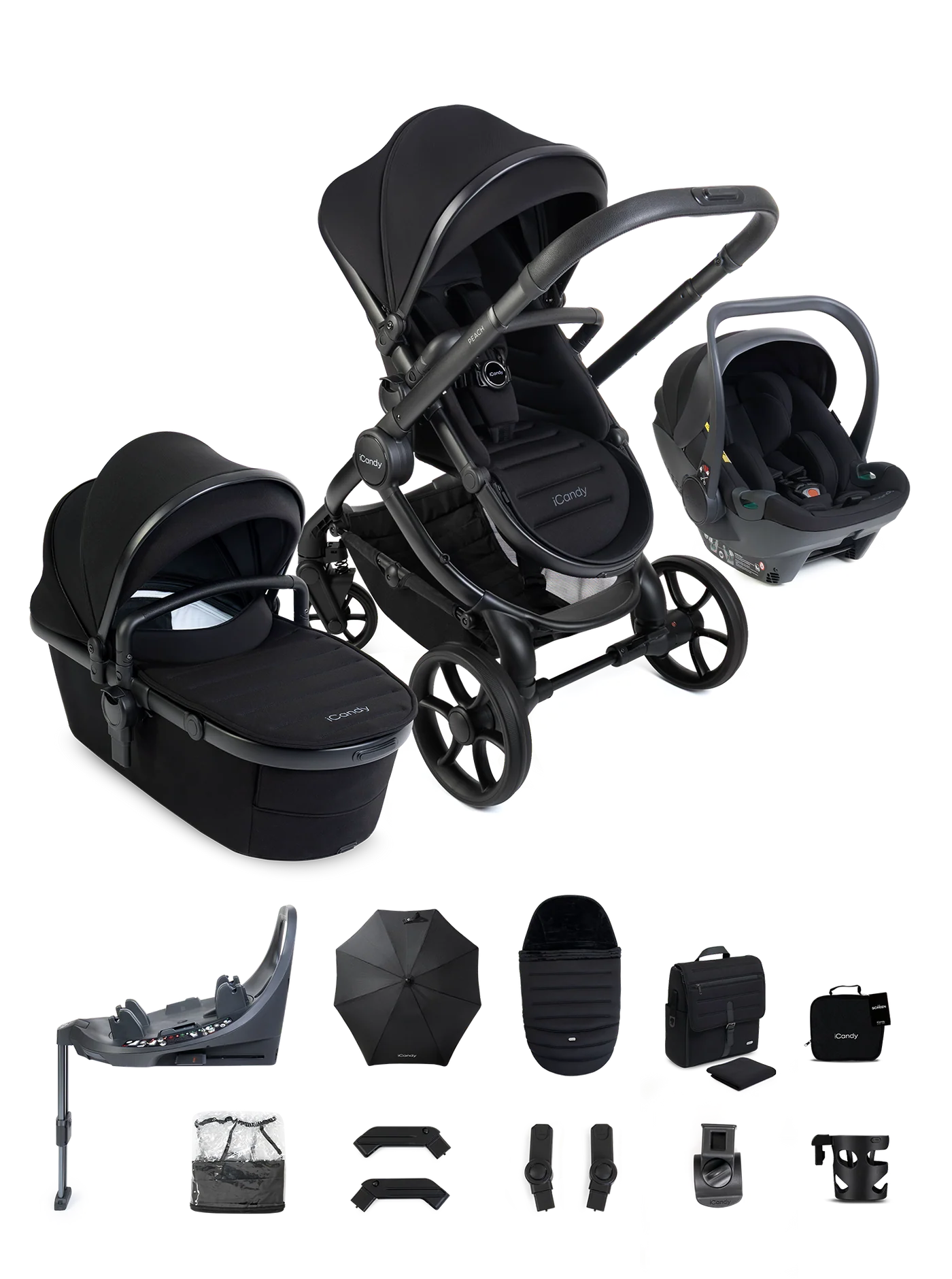 iCandy Peach 8 Travel System 360 Car Seat Bundle- Black