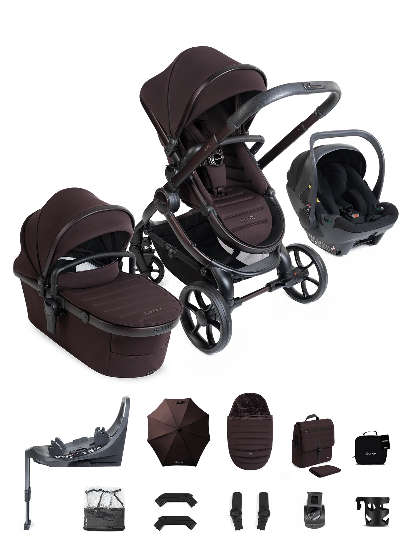 iCandy Peach 8 Travel System 360 Car Seat Bundle- Coffee Bean