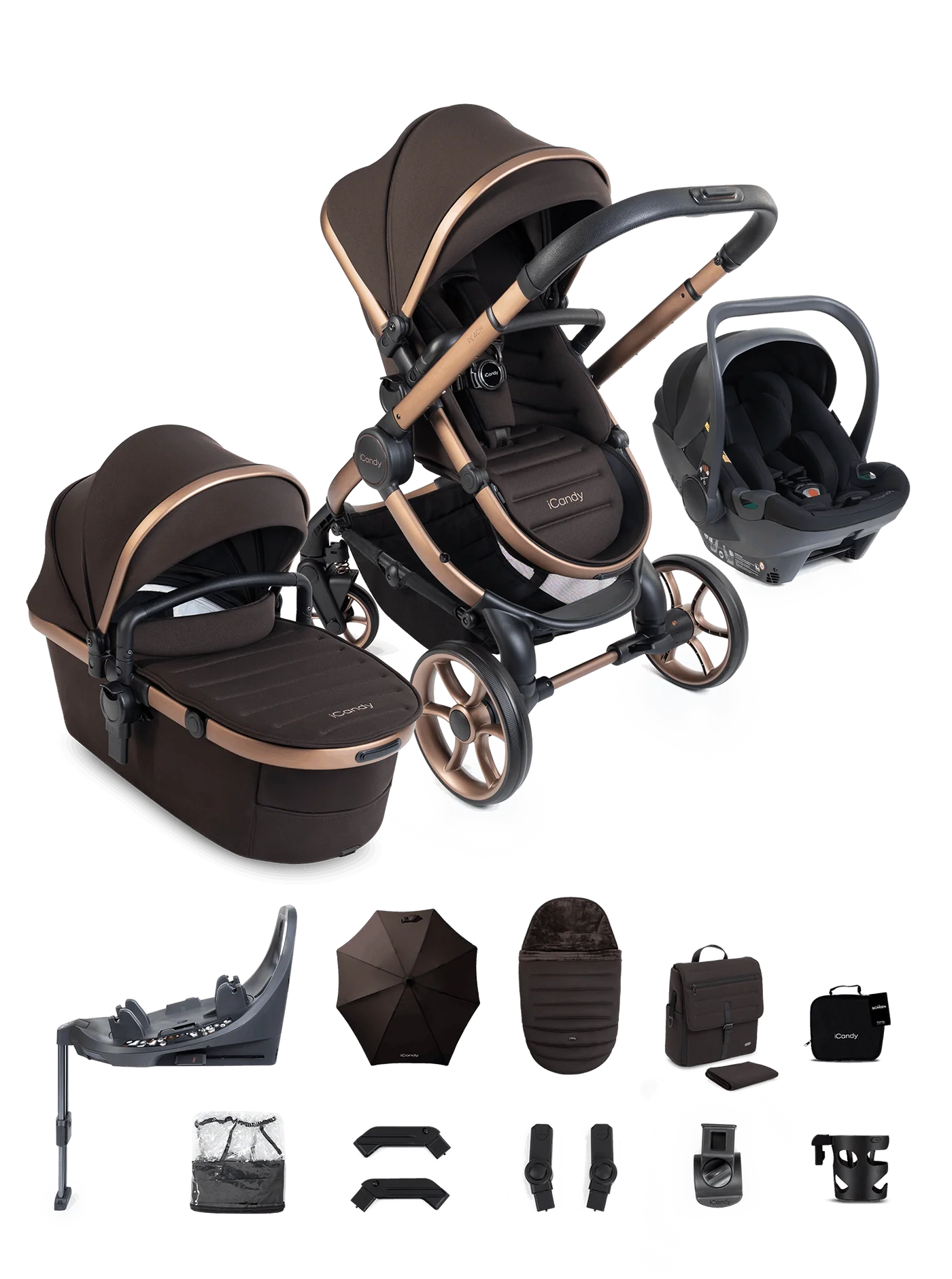 iCandy Peach 8 Travel System 360 Car Seat Bundle- Pecan