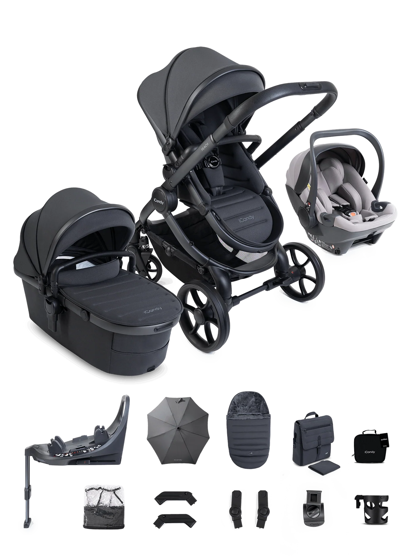 iCandy Peach 8 Travel System 360 Car Seat Bundle- Grey