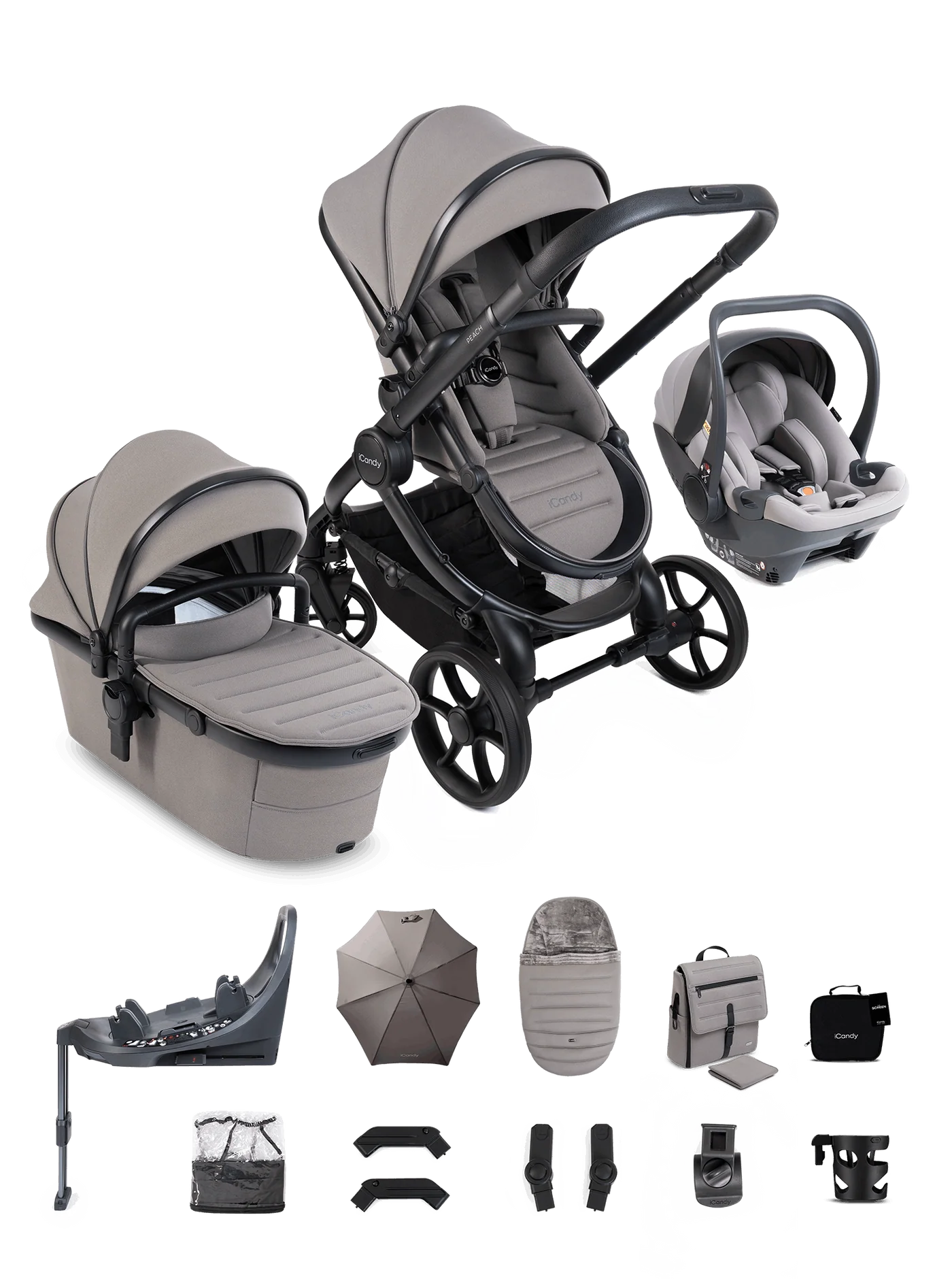 iCandy Peach 8 Travel System 360 Car Seat Bundle- Porcini