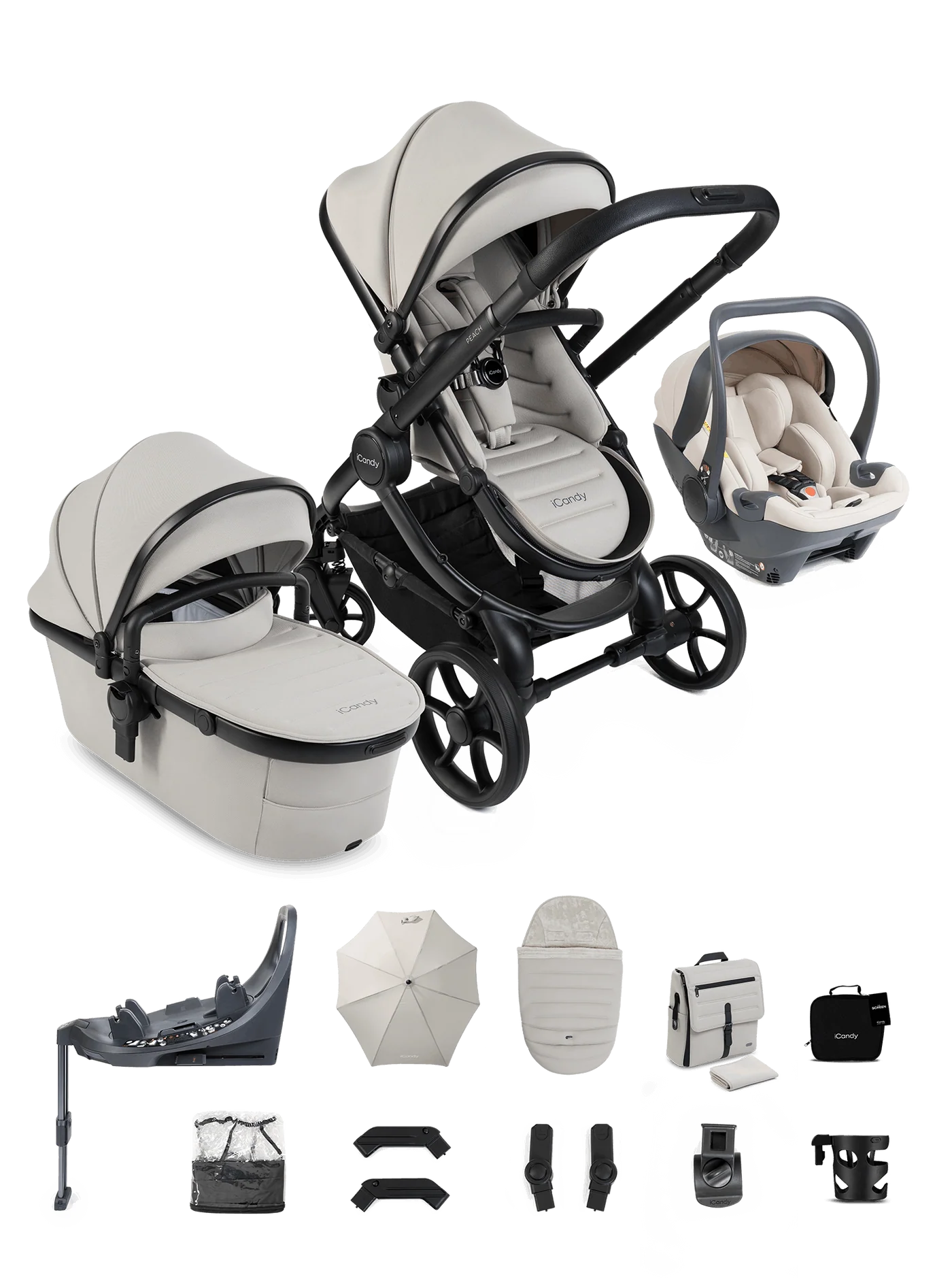iCandy Peach 8 Travel System 360 Car Seat Bundle- Taupe