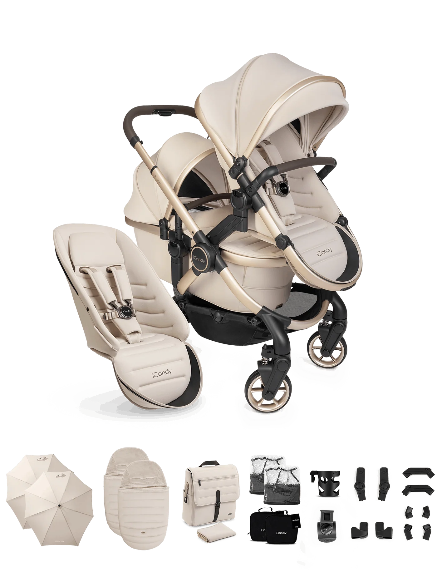 iCandy Peach 8 Double Travel System Bundle- Biscotti