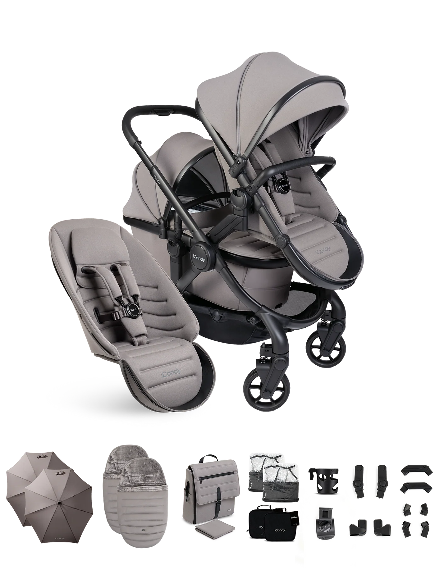 iCandy Peach 8 Double Travel System Bundle- Porcini