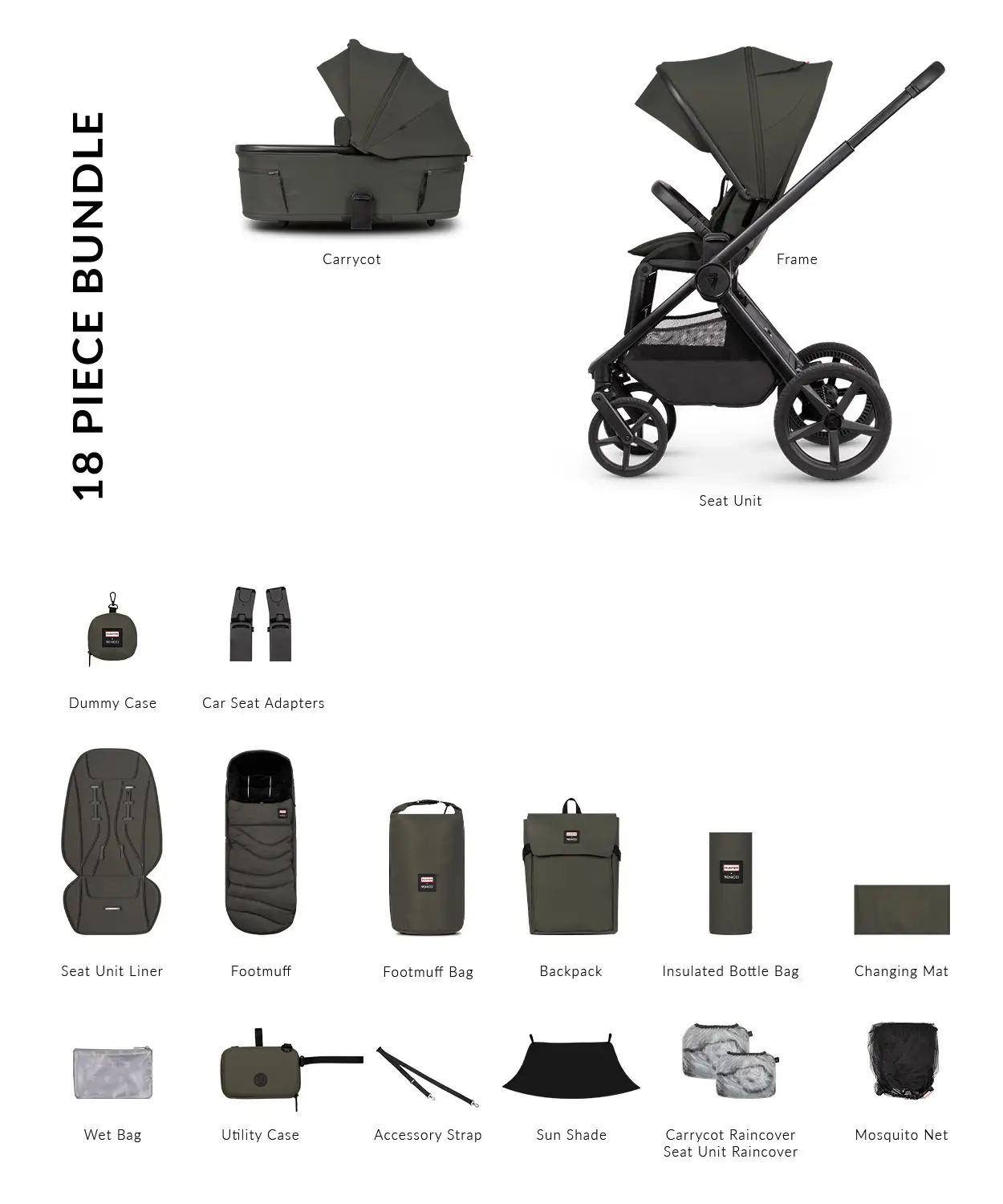 Venicci x Hunter Upline 3 Dark Olive Travel System