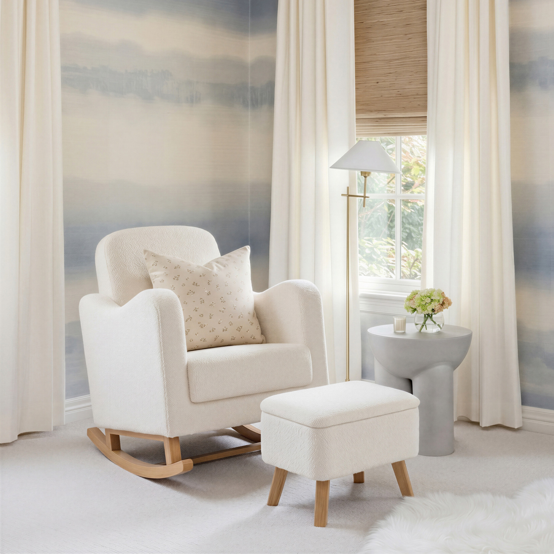 Bebe & Beyond Soother Nursing Chair & Footstool – Off White Boucle