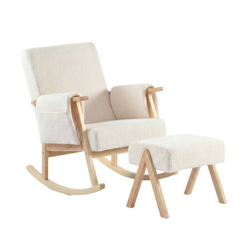 Bebe & Beyond Storyteller Nursing Chair & Stool – Off-White Teddy