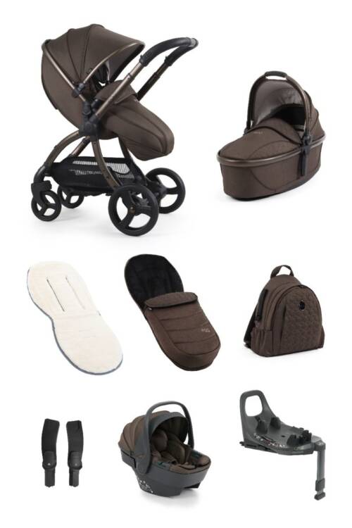 Egg3 Luxury Pushchair with Shell 360 Spin Car Seat and Base Bundle - Chocolate Velvet