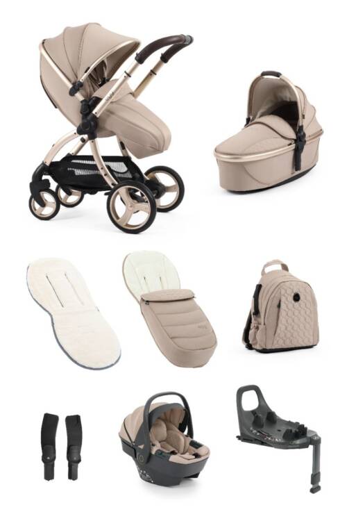Egg3 Luxury Pushchair with Shell 360 Spin Car Seat and Base Bundle - Feather