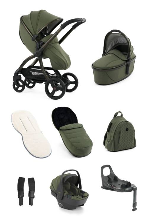 Egg3 Luxury Pushchair with Shell 360 Spin Car Seat and Base Bundle - Sage