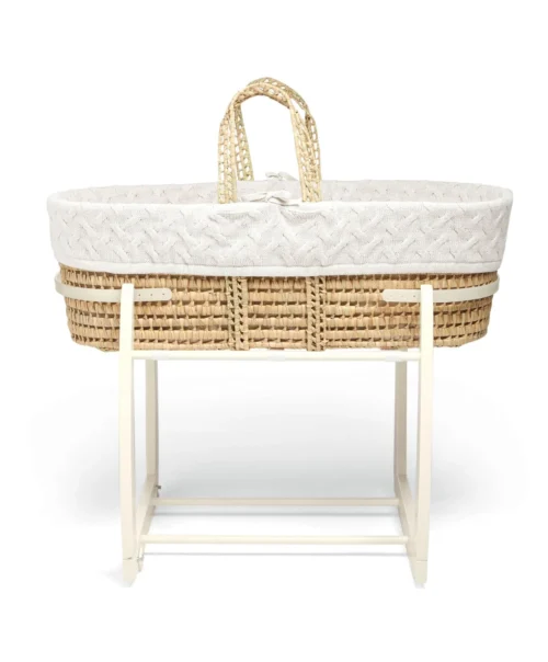 Mamas & Papas Moses Basket - White Cable Knit