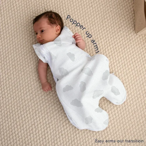 Purflo Swaddle to Sleep Bag 0.5 Tog - 0-4M Lightweight- Cotton Clouds