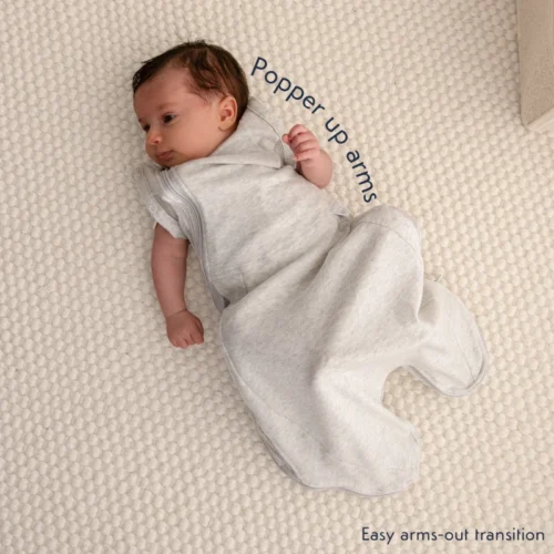Purflo Swaddle to Sleep Bag 0.5 Tog - 0-4M Lightweight- Minimal Grey