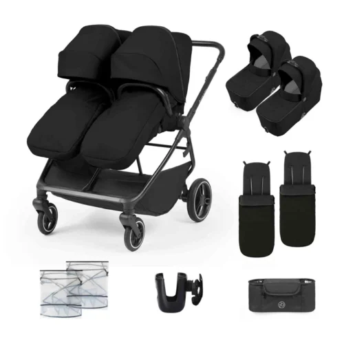 Ickle Bubba Altair Double Pram (13 piece)- Black