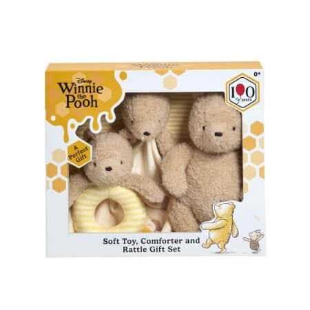 Disney Winnie The Pooh 100 Soft Toy, Comforter and Ring Rattle Gift Set