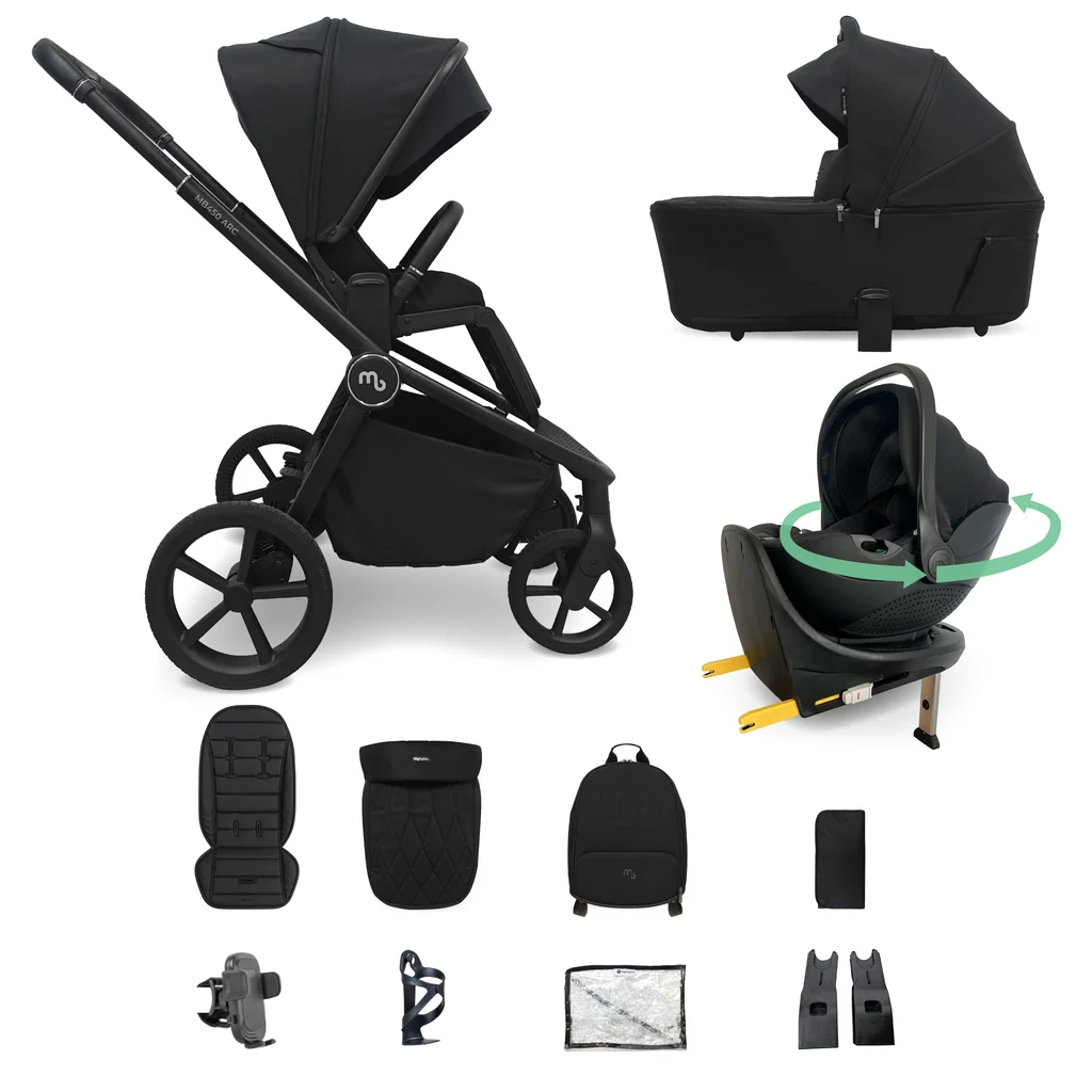 My Babiie MB450 ARC 3-in-1 Travel System + Rotating Car Seat + Base - Onyx Black