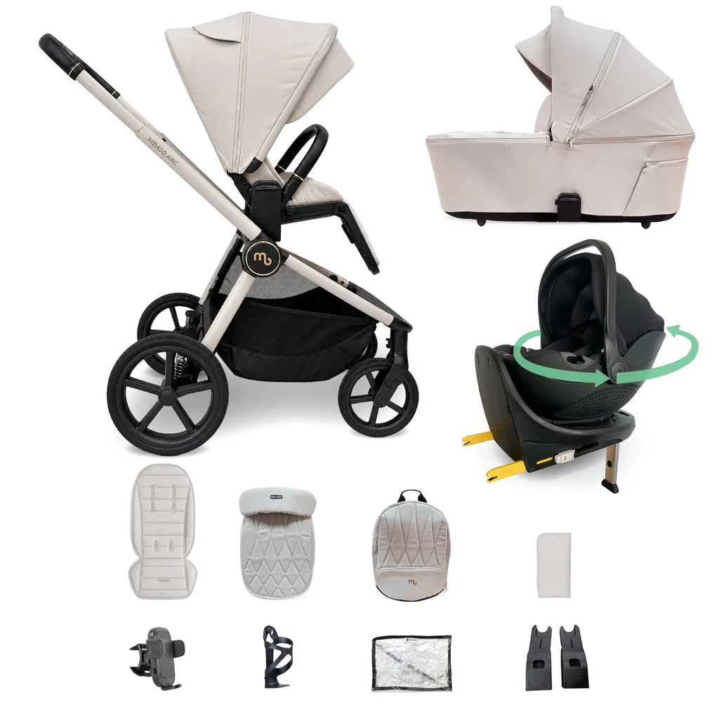 My Babiie MB450 ARC 3-in-1 Travel System + Rotating Car Seat + Base - Royal Ivory