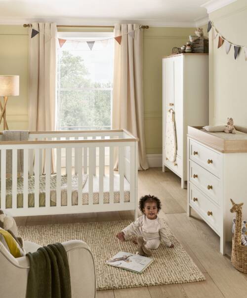 Mamas & Papas Wedmore 3 Piece Cotbed Range with Dresser Changer & Wardrobe - White/Oak