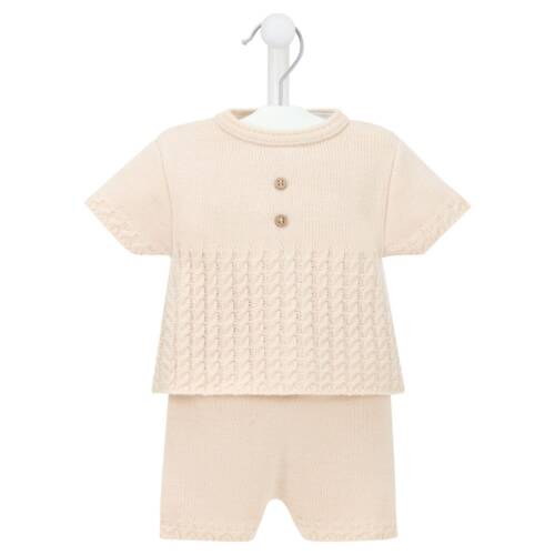 Dandelion Button knitted Top and Shorts- Taupe