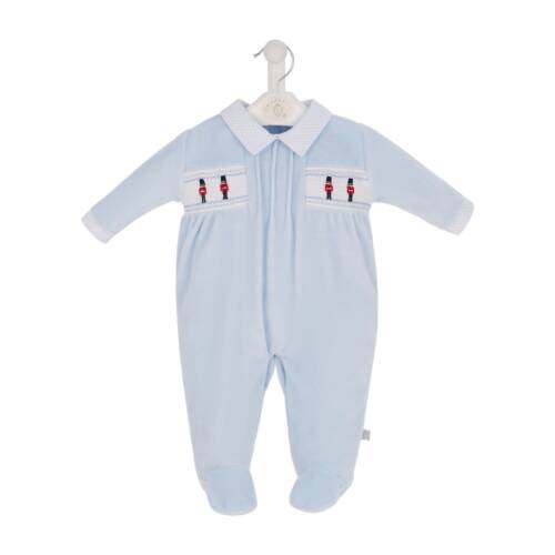 Dandelion Soldier Smocked Sleepsuit- Blue