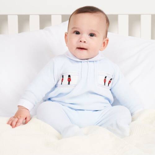 Dandelion Soldier Smocked Sleepsuit- Blue